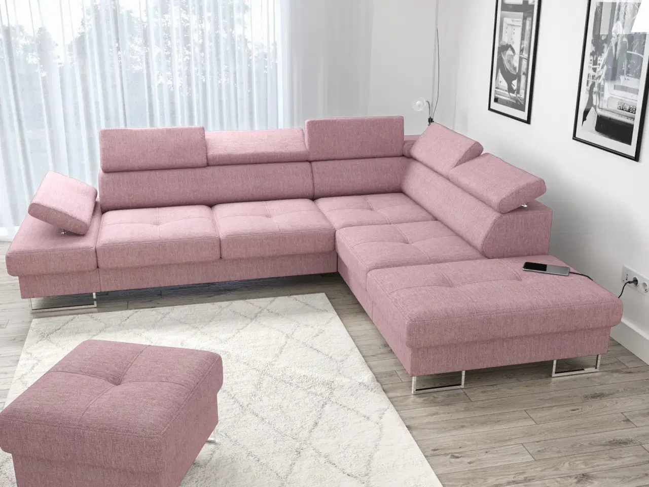 Billede 1 - GALAKSE HJØRNESOFA MED SOVEFUNKTION 225X280 Nuancer af pink HØJRE