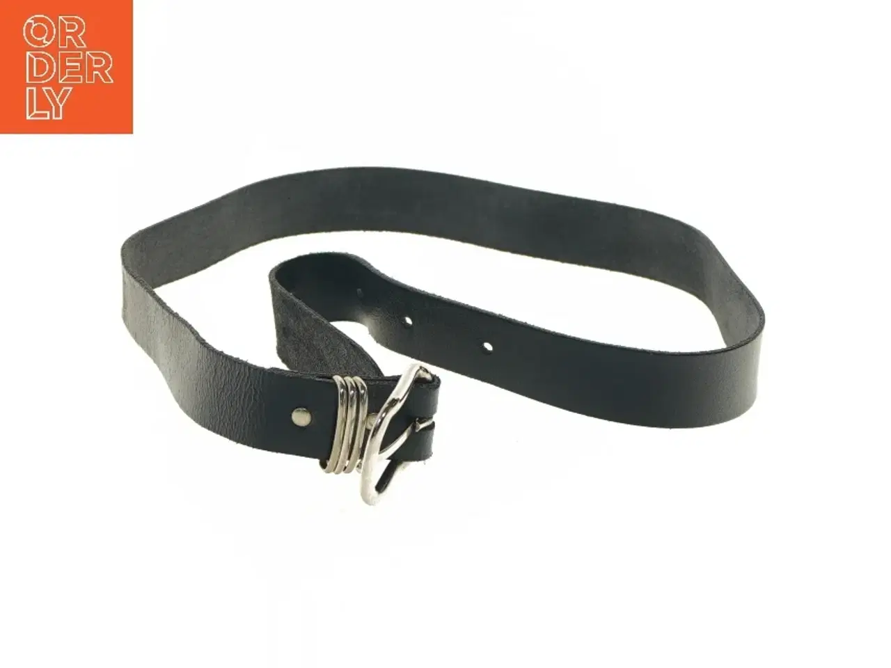 Billede 3 - Sort læderbælte med metalspænde (str. 80 cm)