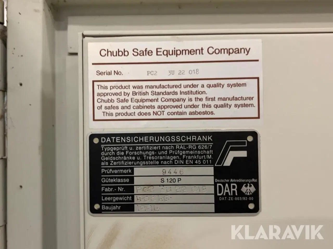 Billede 6 - Værdiskab Chubb S120P brandsikkert