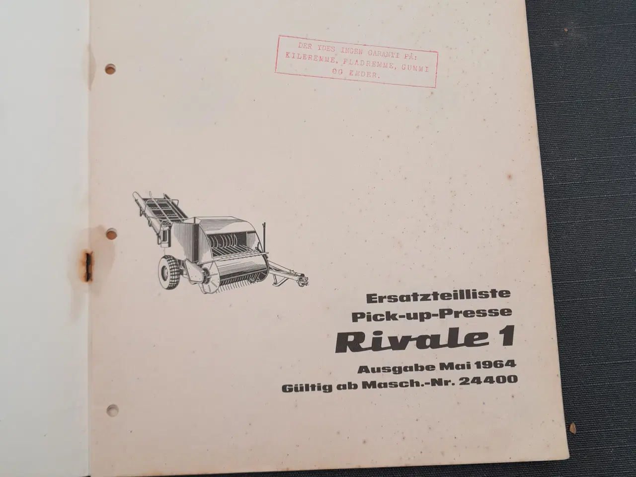 Billede 2 - Køla RIvale 1 pick-up presse årg 1964 Reservedelsk