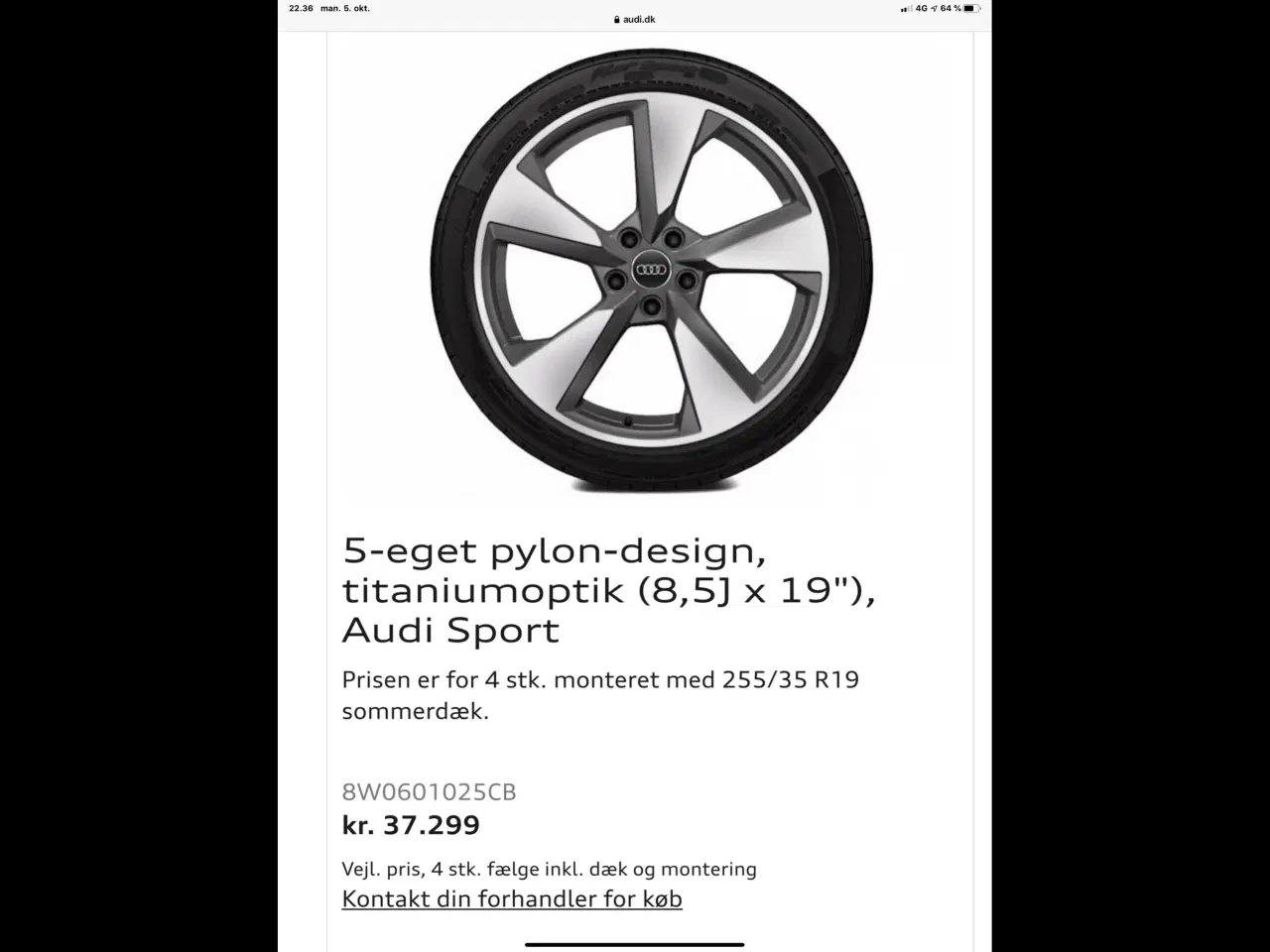 Billede 2 - Originale 19” Titanium Alufælge til Audi A5