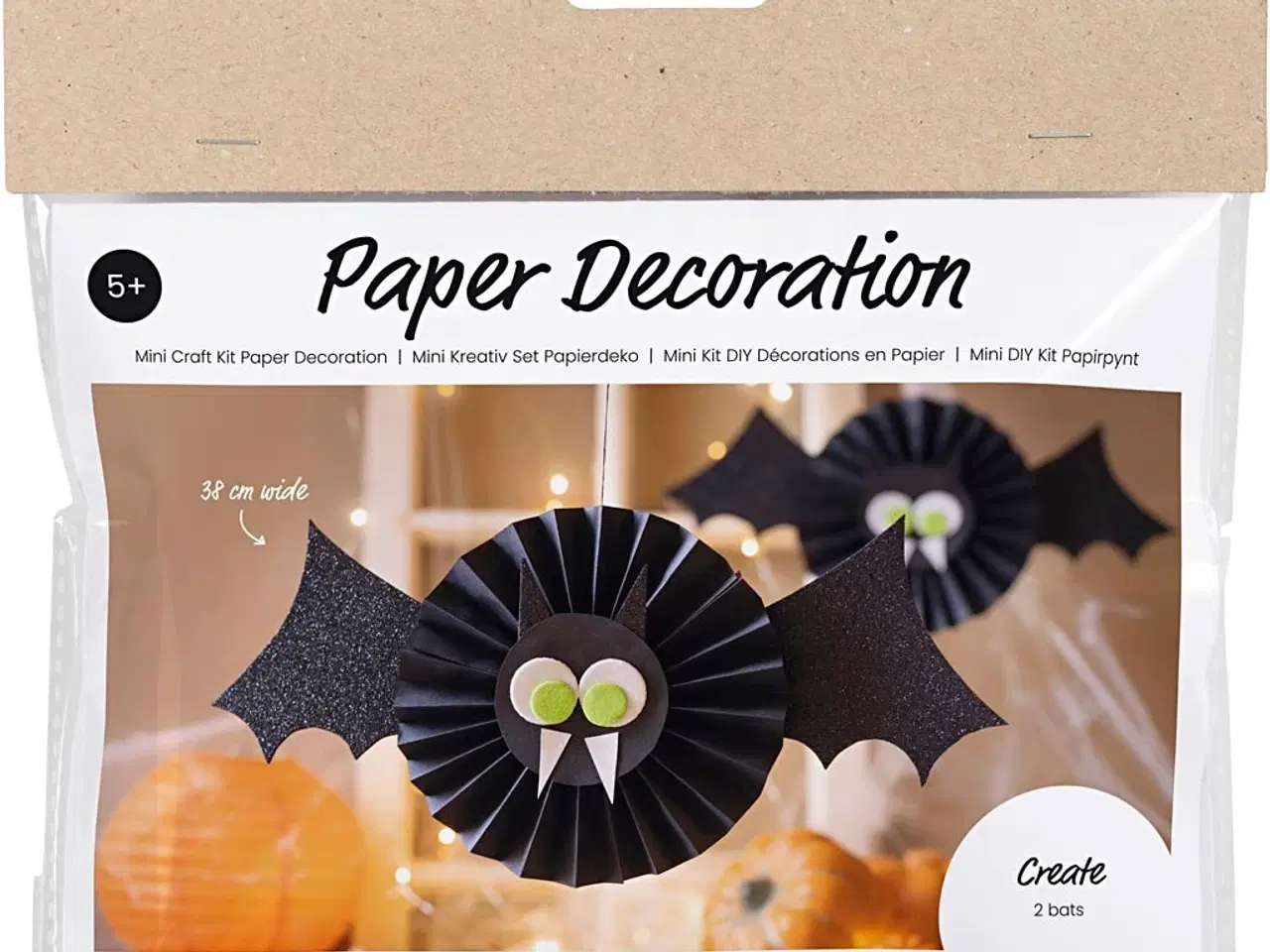 Billede 1 - Mini DIY Kit Papirpynt, Flagermus, sort, hvid, 1 pk.
