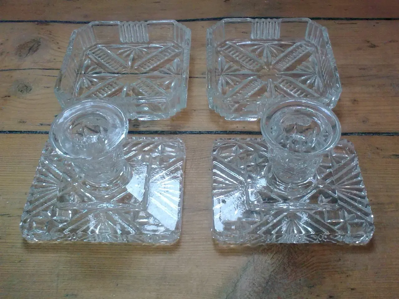 Billede 20 - Kronelys glas facet stage & 2 vintage skåle