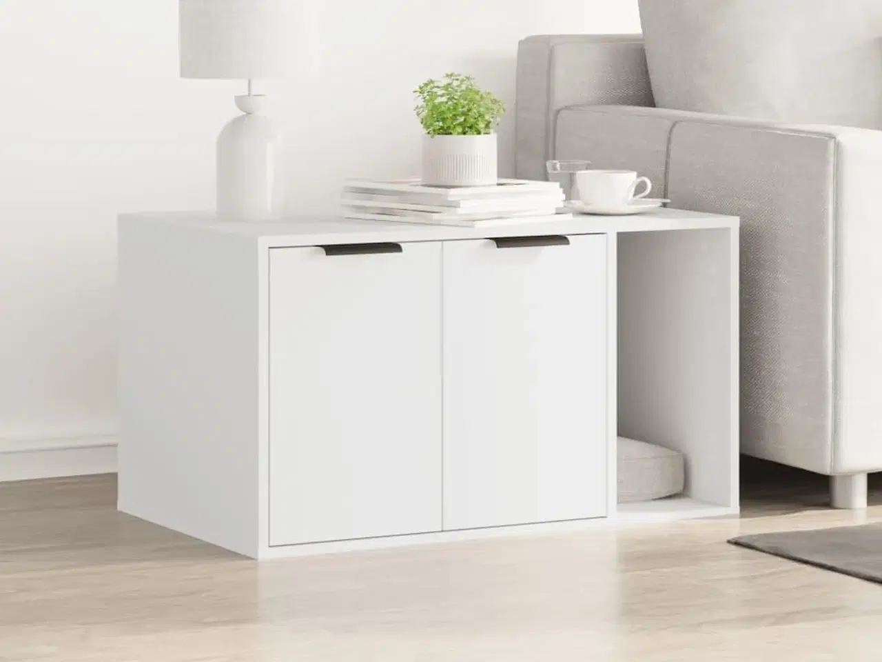 Billede 3 - Toiletskjuler til kattebakke 80x50x45 cm konstrueret træ hvid