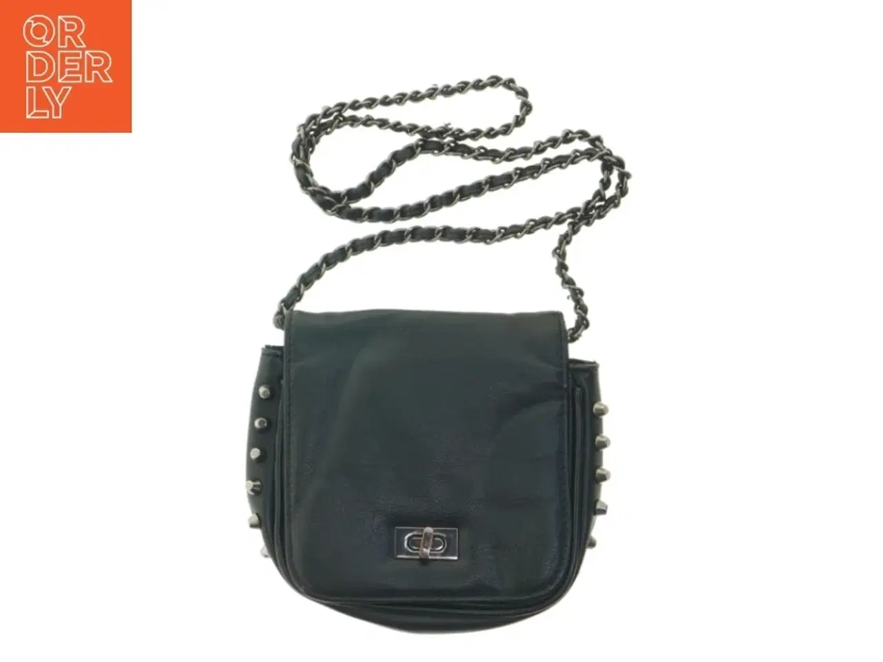 Billede 1 - Lille sort skuldertaske med kædestrop (str. 18,5x21 cm)