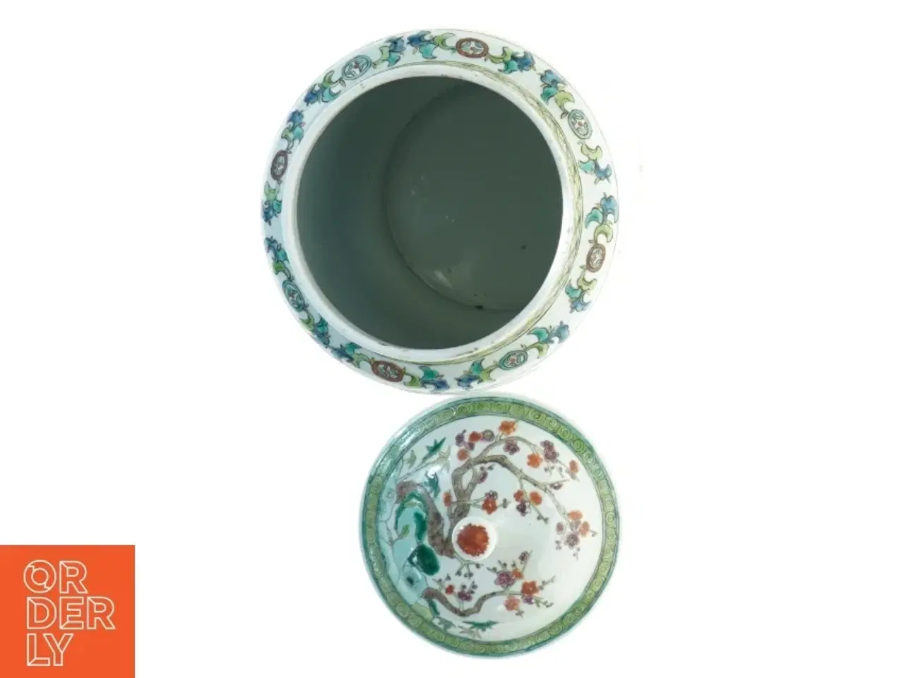 Billede 4 - Kinesisk porcelænsskål med dekorativt låg (str. 28 x 16 cm)