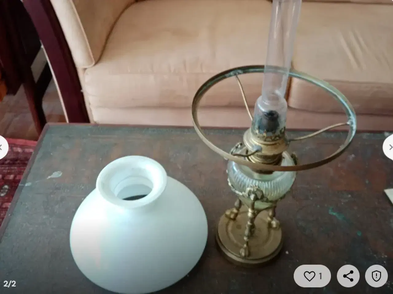 Billede 2 - Antik olielampe som virker med den rigtige væge.