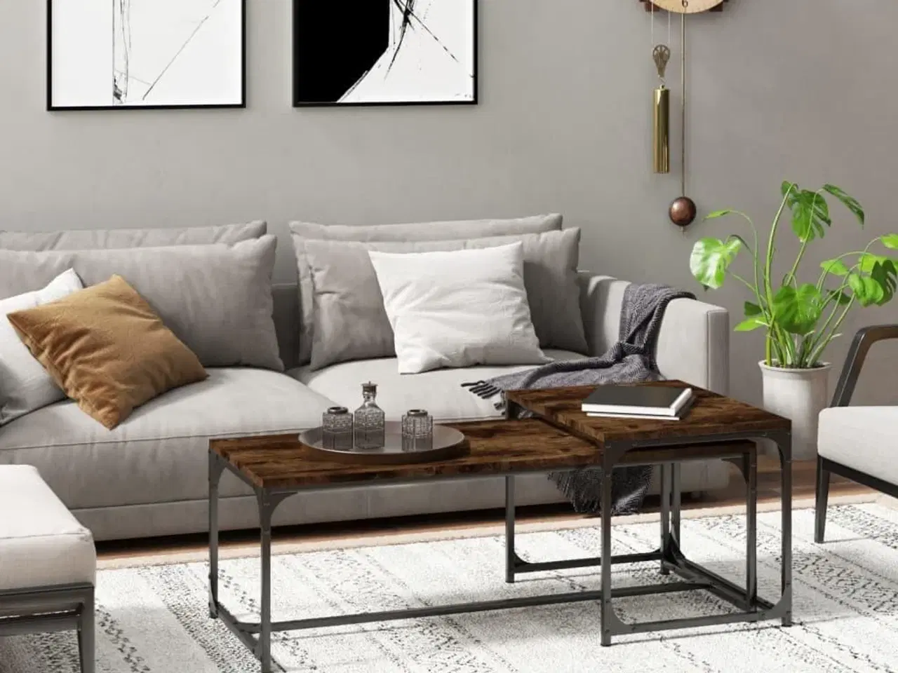 Billede 1 - Sofaborde 2 stk. konstrueret træ røget egetræsfarve