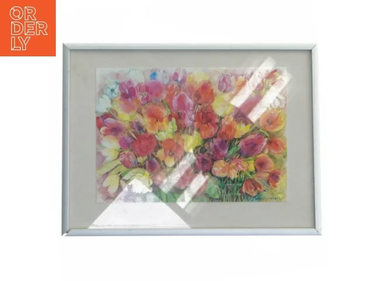 Billede 1 - Blomstermotiv i ramme fra Danmarksrammen (str. 20,5x15,5 cm)