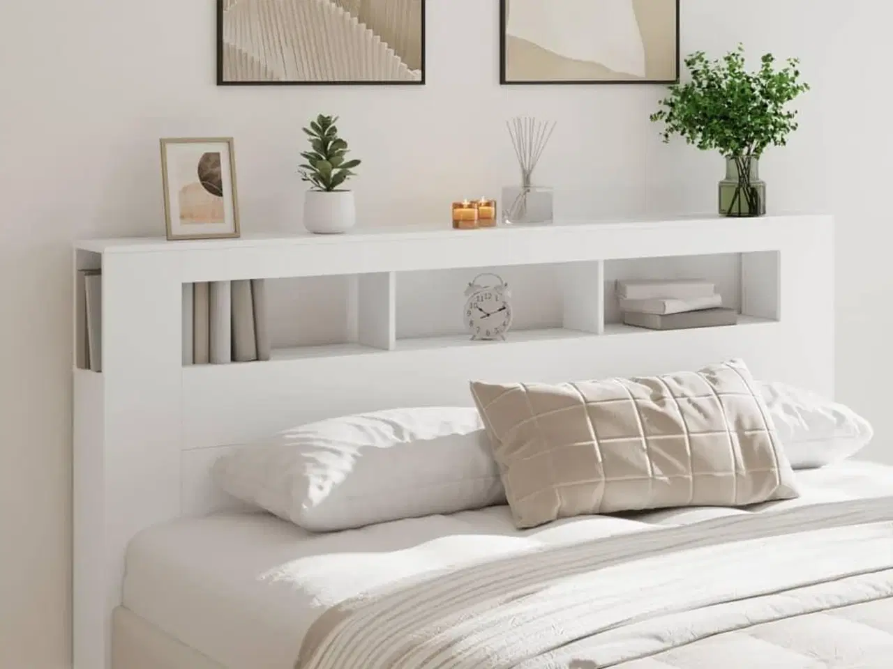 Billede 11 - Sengegavl med LED-lys 200x18,5x103,5 cm konstrueret træ hvid