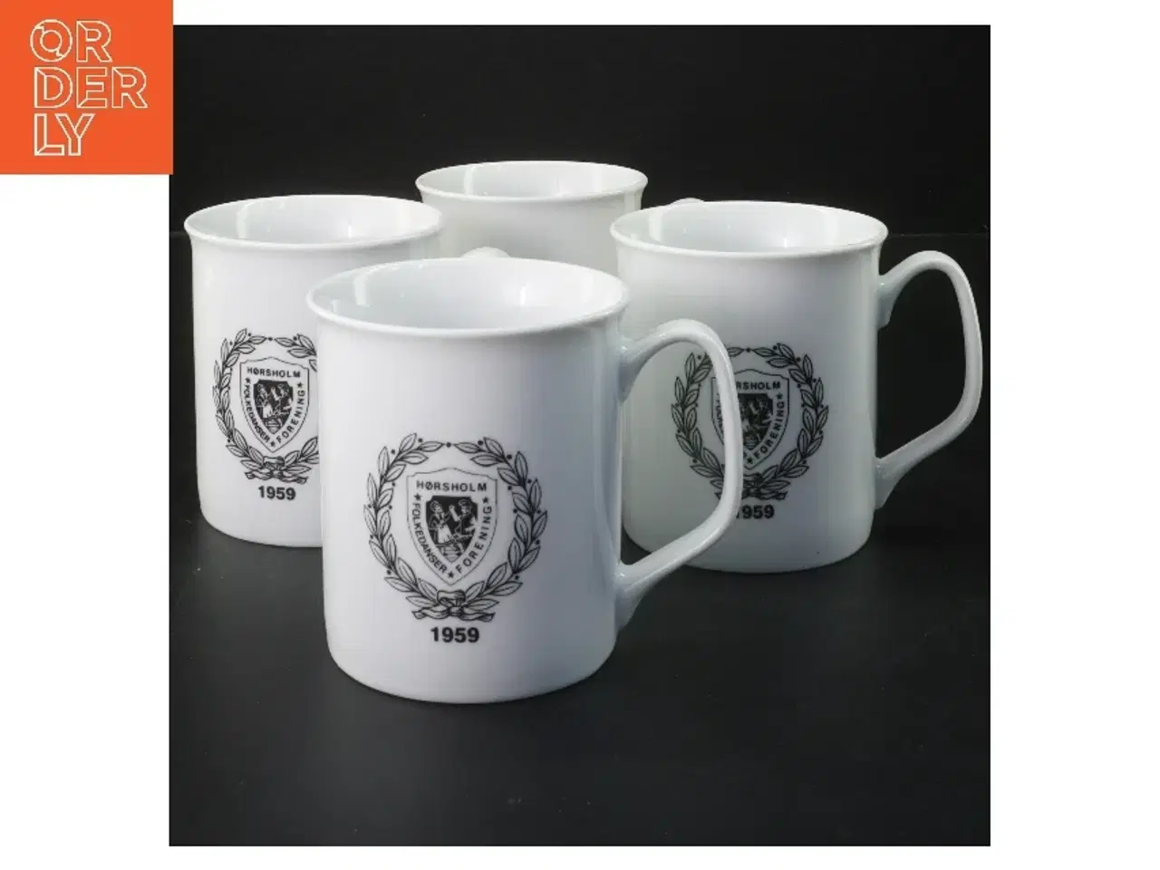 Billede 1 - Krus med Hørsholm Folkedanser Forening logo (str. 4 stk Ø 8,5 cm længde 9,5 cm)