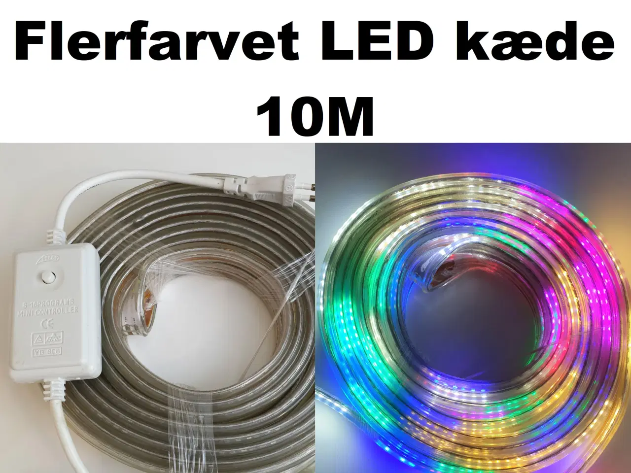 Billede 1 - NY! 10m Flerfarvet LED Kæde / Julelys - 8 forskell