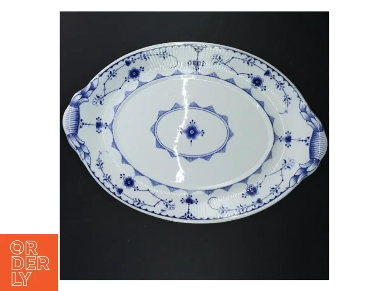 Billede 1 - Blåt og hvidt porcelænsfad (str. 40,5 x 28 cm)