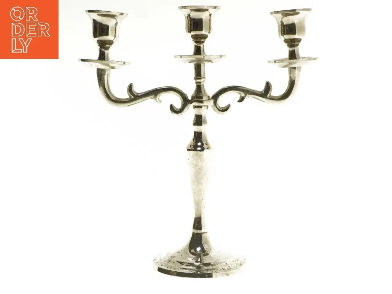 Billede 1 - Trefunkt lysestage i sølvfarvet metal (str. 25x10x23 cm)