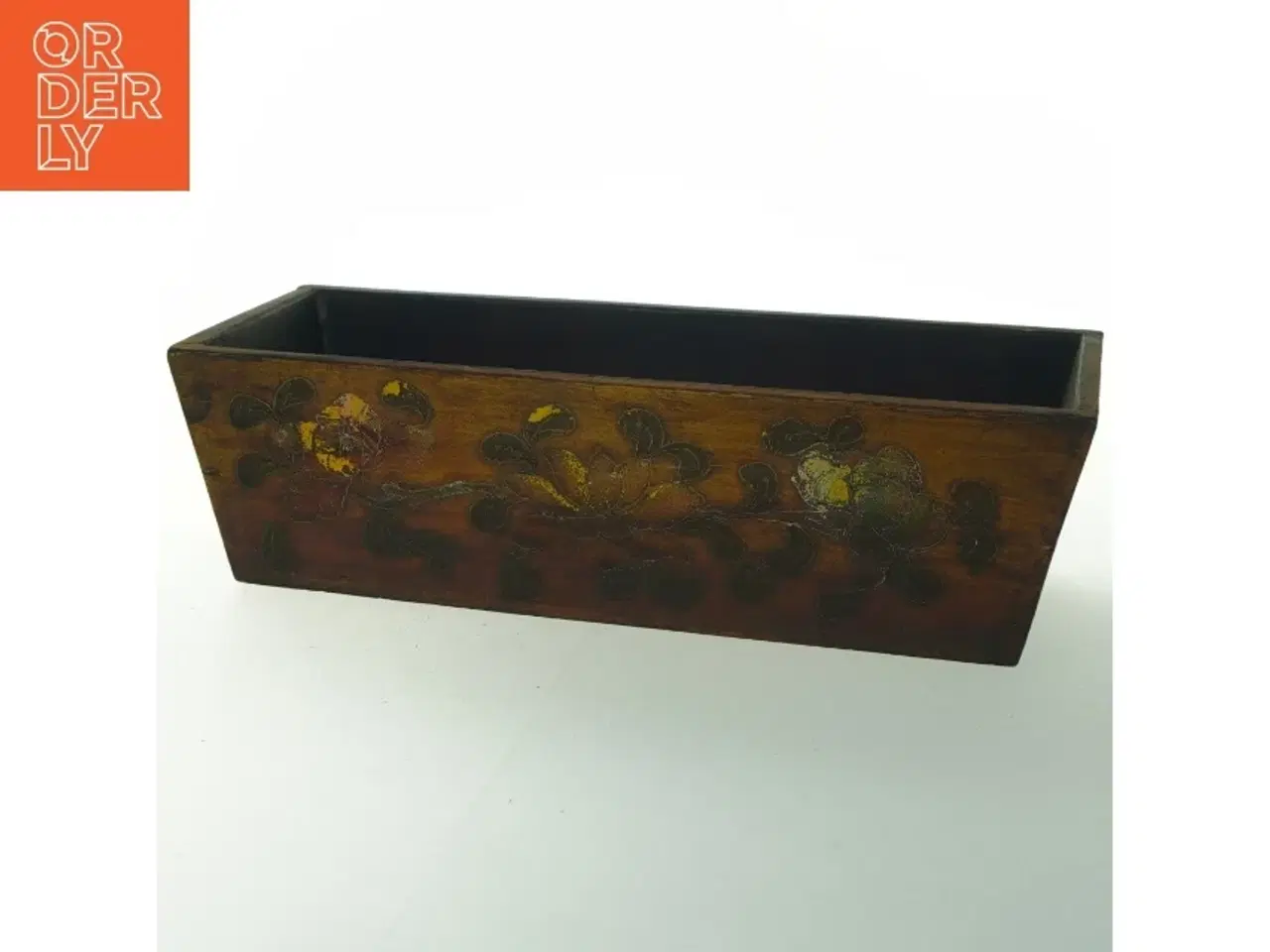 Billede 1 - Antik blomstret træ kasse (str. 34x14 cm)