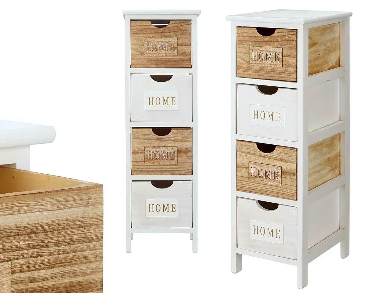 Billede 2 - Kommode med 4 skuffer Home - hvid/brun 26 × 81 × 31,6 cm