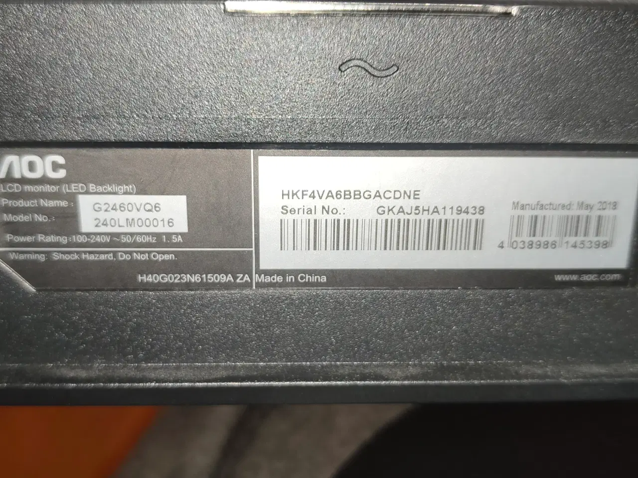 Billede 4 - AOC G2460VQ6, 24", Full HD, 1080p, 1ms, 75hz