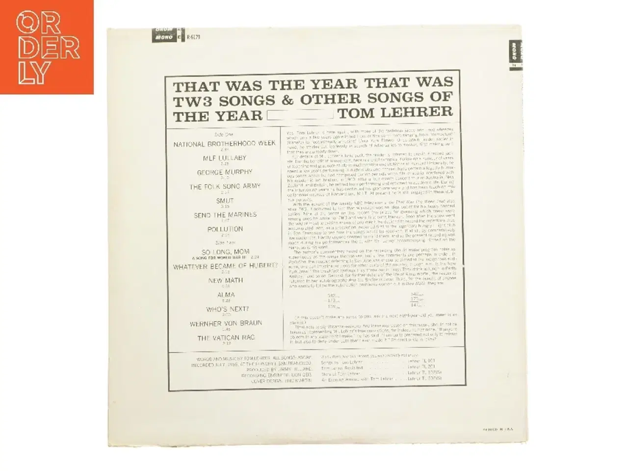 Billede 2 - Tom Lehrer - That Was the Year That Was LP