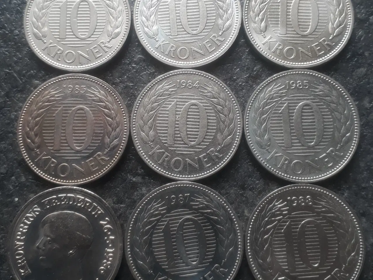 Billede 1 - 10 Kr mønter 1979 til 1988 i flot kvalitet.