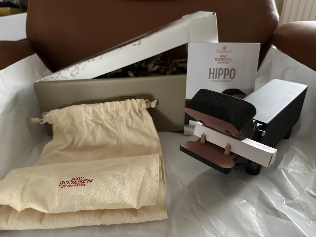 Billede 1 - Kay Bojesen flodhest med original pose, æske, krid