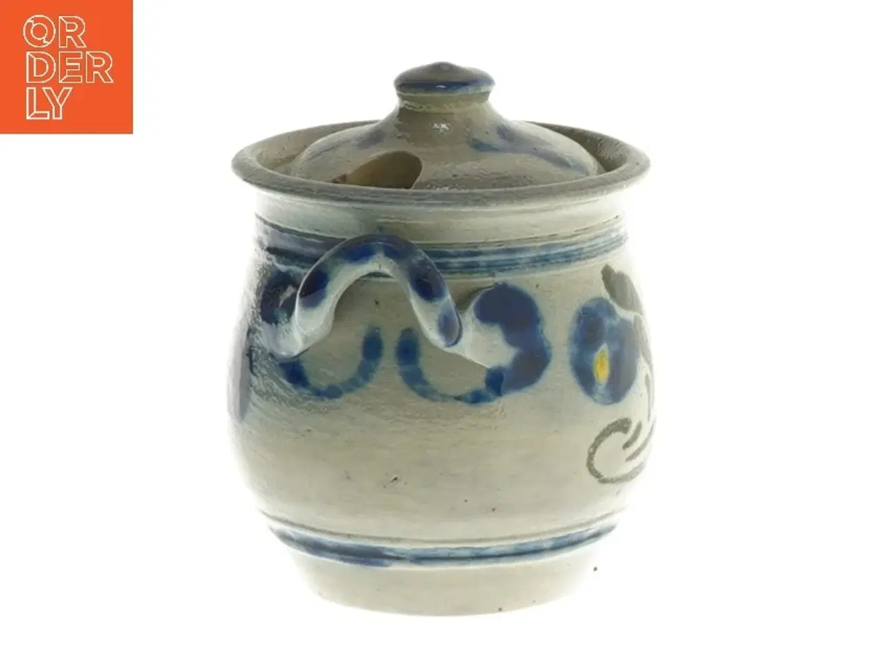 Billede 2 - Keramik krukke med låg og dekor (str. Ø 6,5 cm længde 7,5 cm)