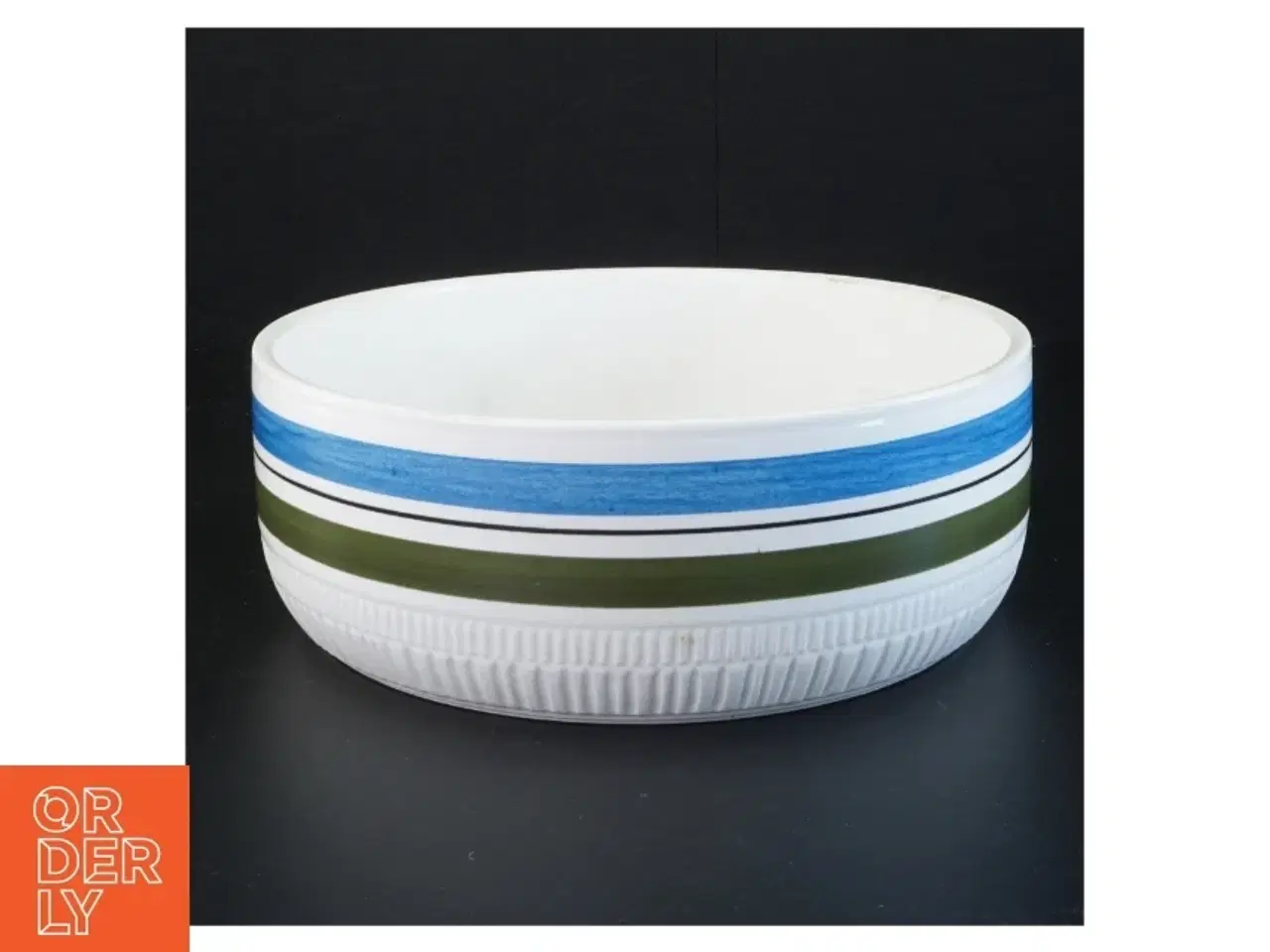Billede 1 - Porcelænsskål med blå og grønne striber fra Upsala Ekeby (str. 22 x 8 cm)