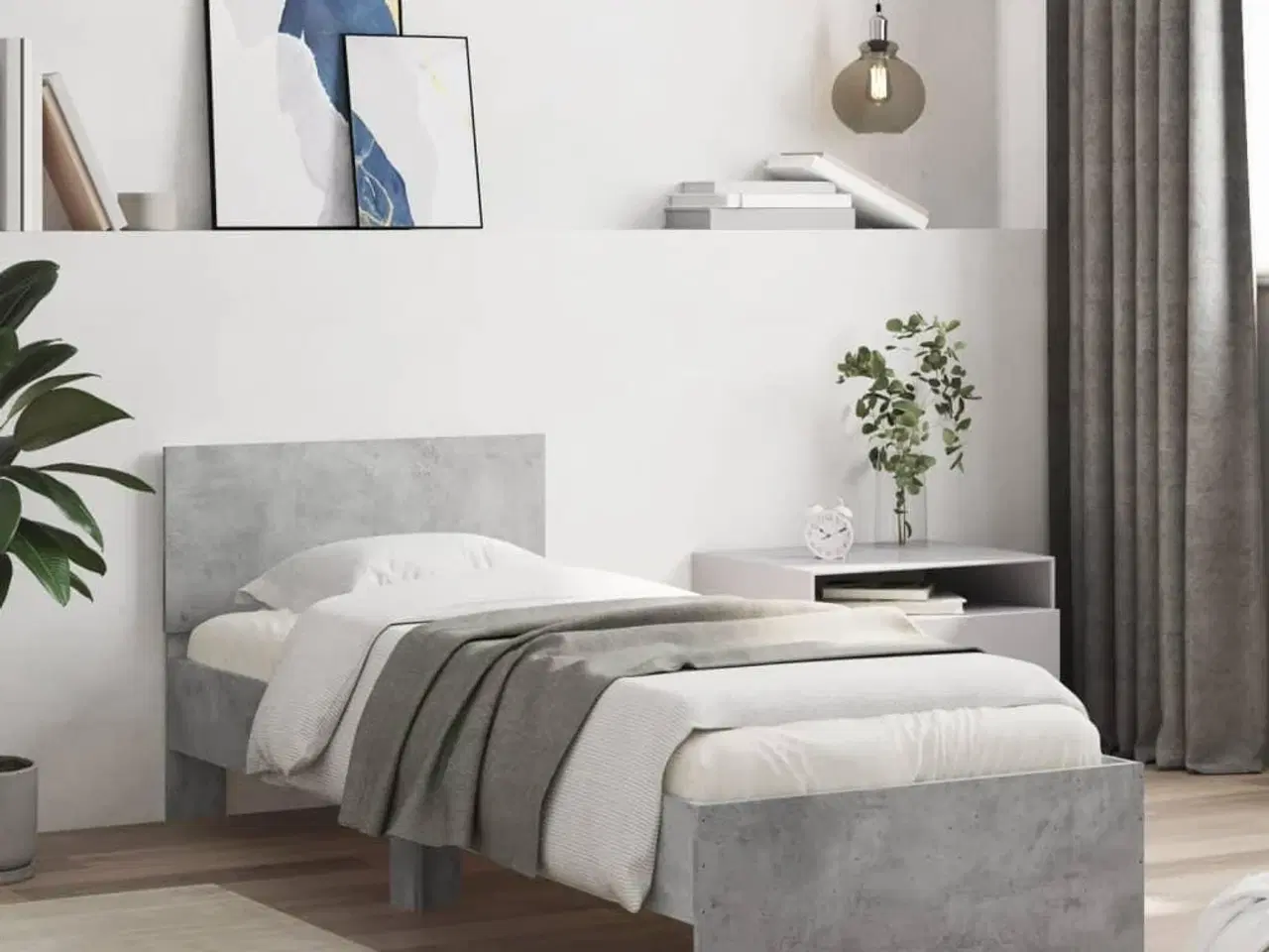 Billede 3 - Sengeramme med sengegavl 90x200 cm konstrueret træ betongrå