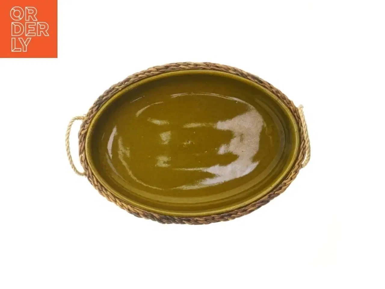 Billede 5 - Flettet kurv med keramisk fad (str. 37,5x26 cm)