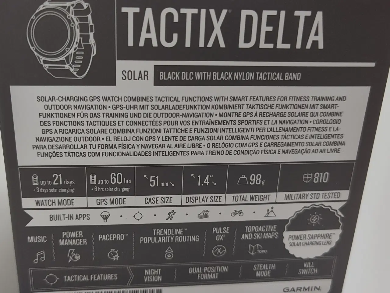 Billede 5 - Garmin Delta Tactix Solar (Power Sapphire)