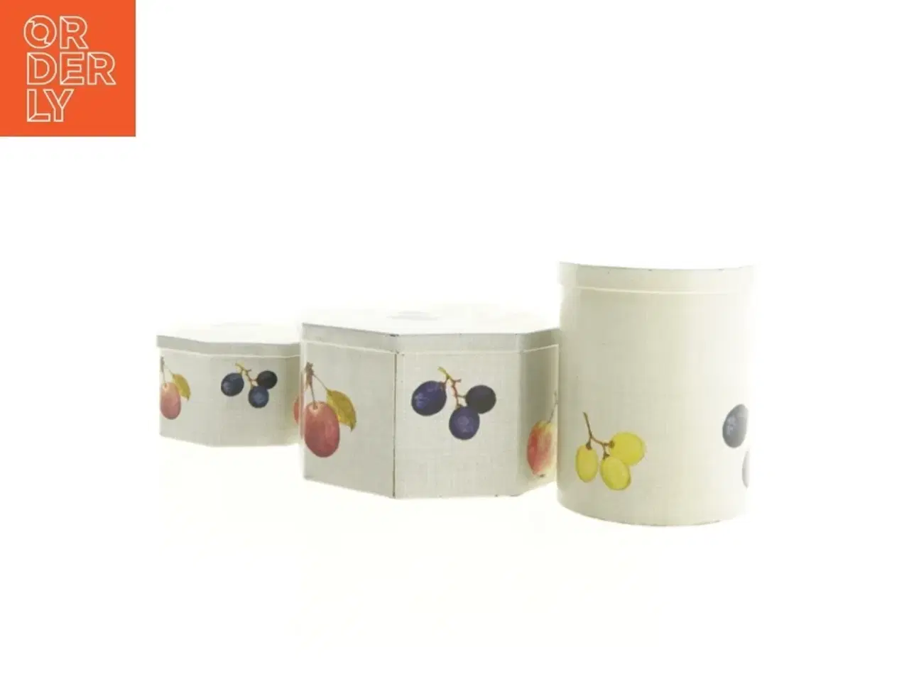 Billede 2 - Vintage kasedåser med frugtdekoration - 3 stk (str. 7 cm 10 cm og 14 cm høje)