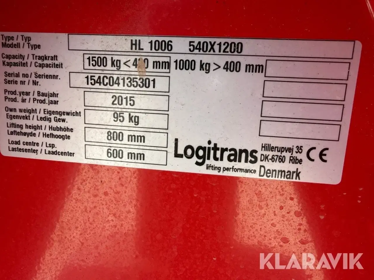 Billede 6 - Højdeløfter Logitrans 800mm - 1500kg