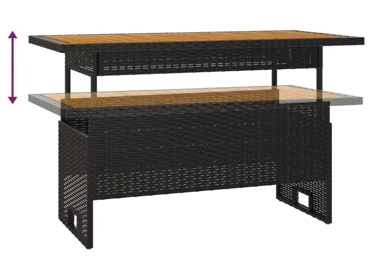 Billede 4 - Havebord 100x50x43/63 cm massivt akacietræ og polyrattan