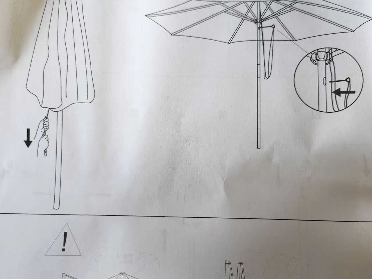 Billede 1 - Stor udendørs parasol i træ stof sand/hvid 