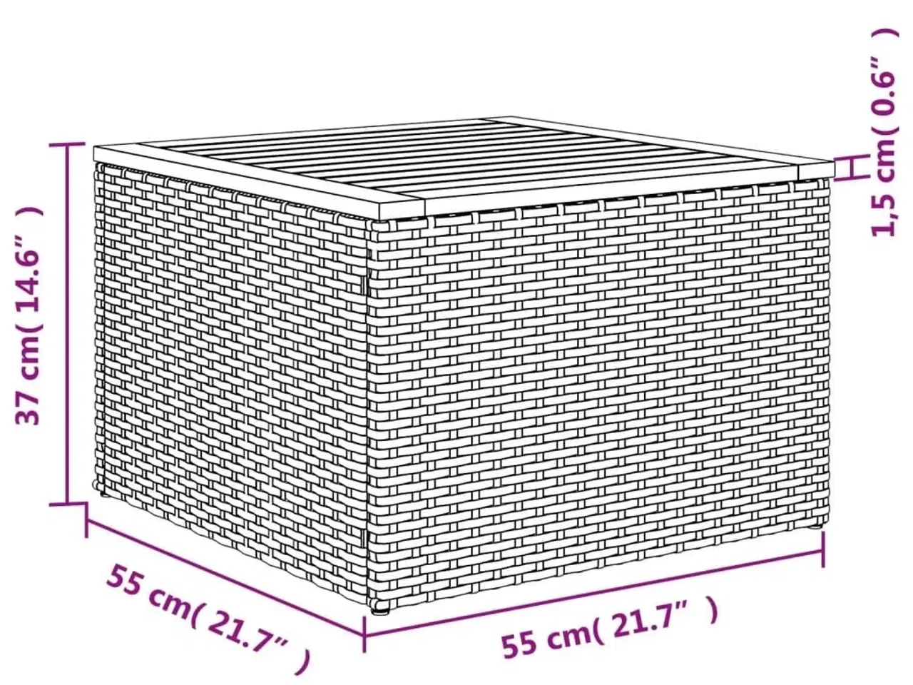 Billede 8 - Havebord 55x55x37 cm polyrattan og akacietræ sort