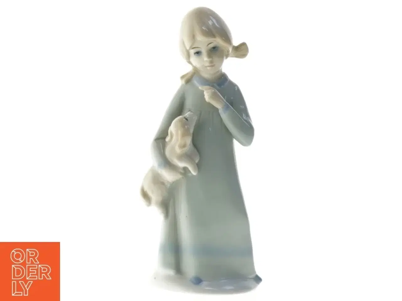 Billede 1 - Porcelænsfigur af pige med hund (str. 15 cm)
