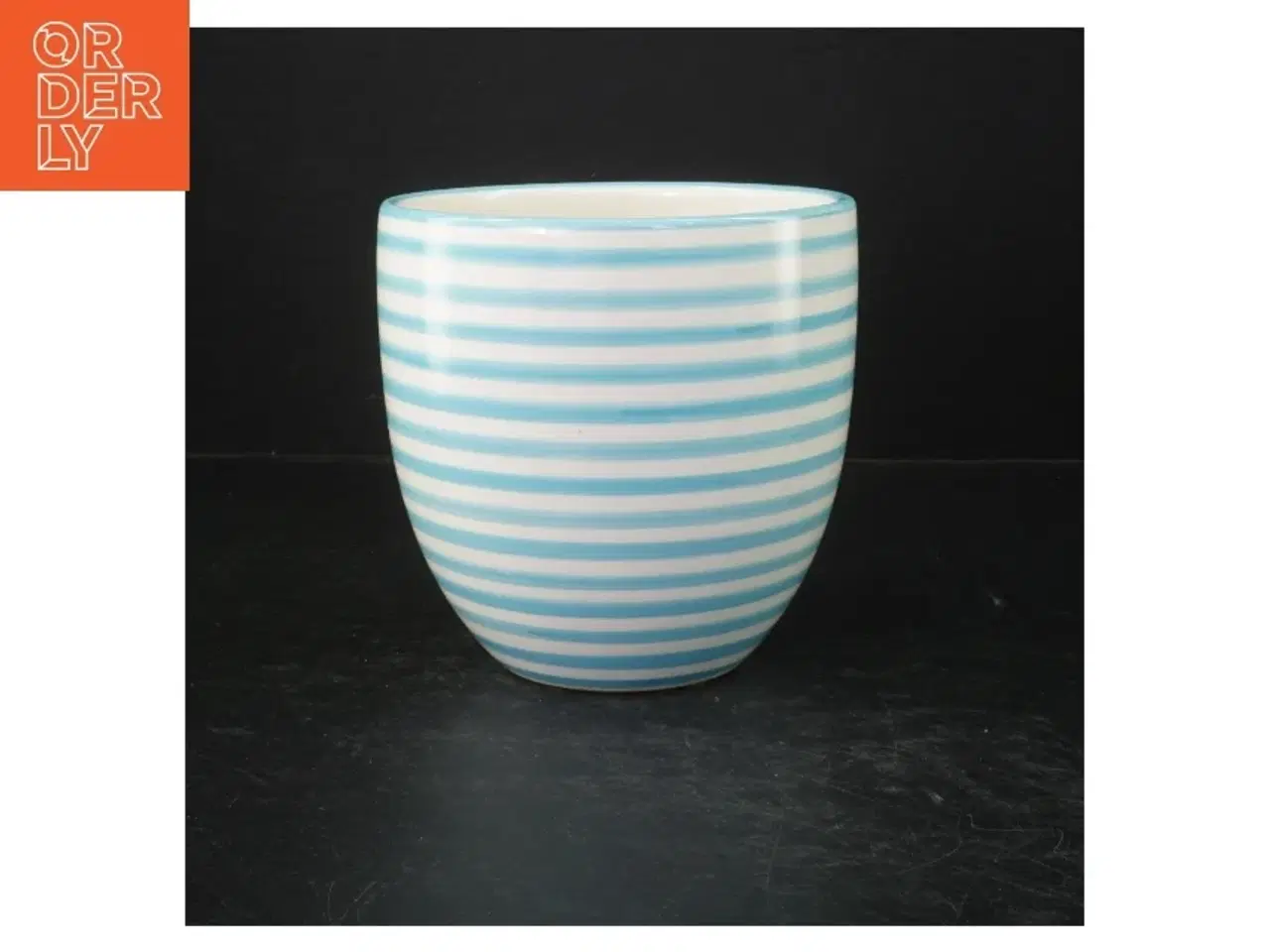 Billede 1 - Blåstribet keramikvase (str. Ø. 15 cm. længde, 16 cm)