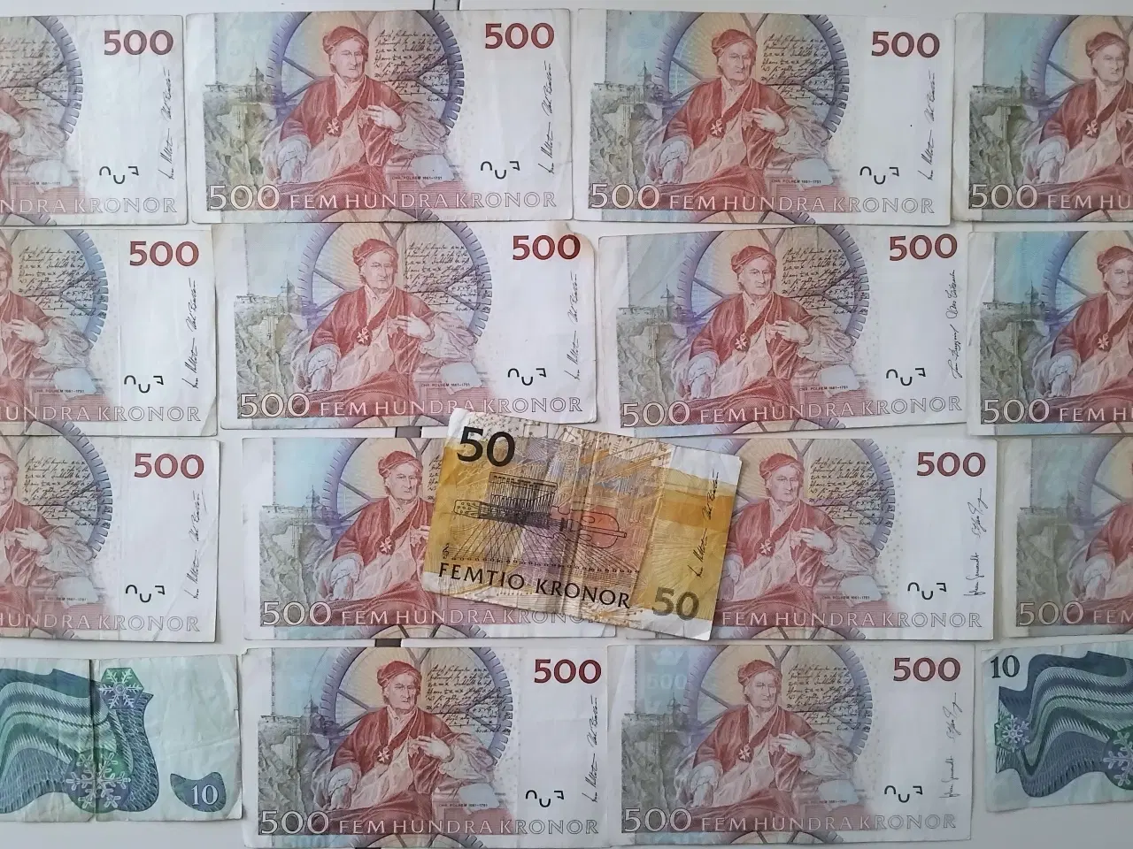 Billede 1 - SVERIGE SWEDEN 7070 SEK!  14 x 500Kr + 50 + 2 x 10