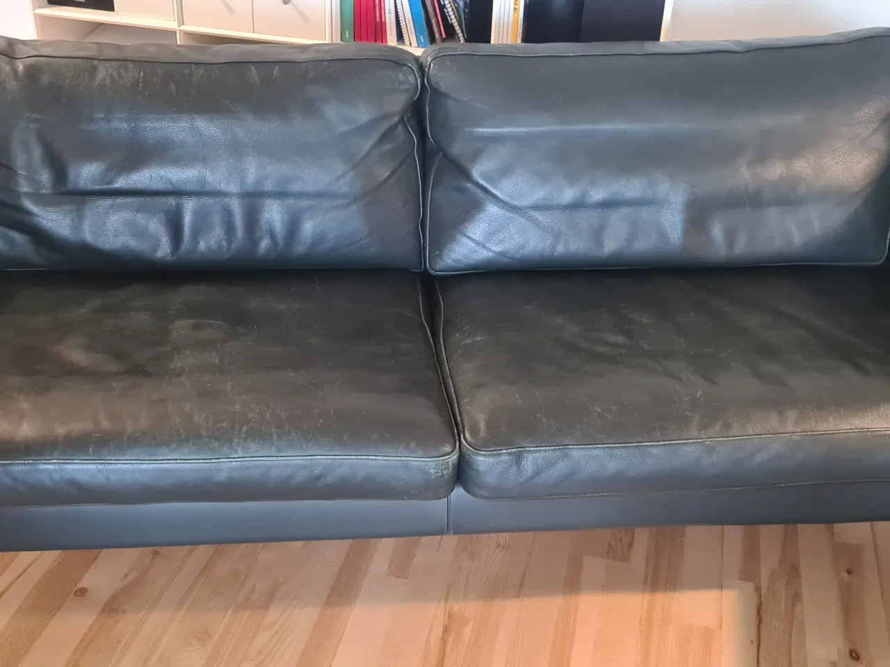 Billede 3 - Lædersofa, mørkegrøn med kirsebærstel
