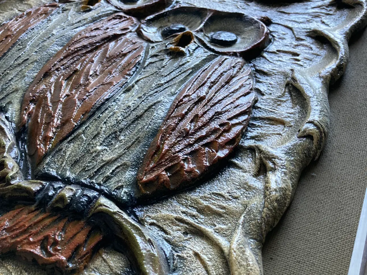 Billede 8 - Velholdt 60’er relief, 2 ugler indrammet 