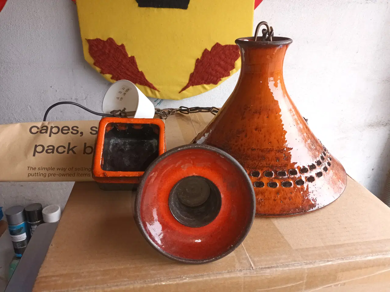 Billede 1 - Retro Stentøjs lampe orange med ophæng kæde diamet