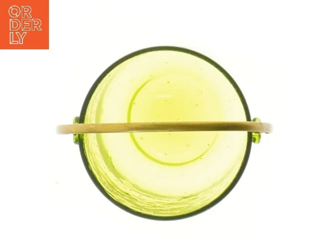 Billede 3 - Lille rund glasbeholder med messing hank (str. Ø 11 cm længde 11 cm)