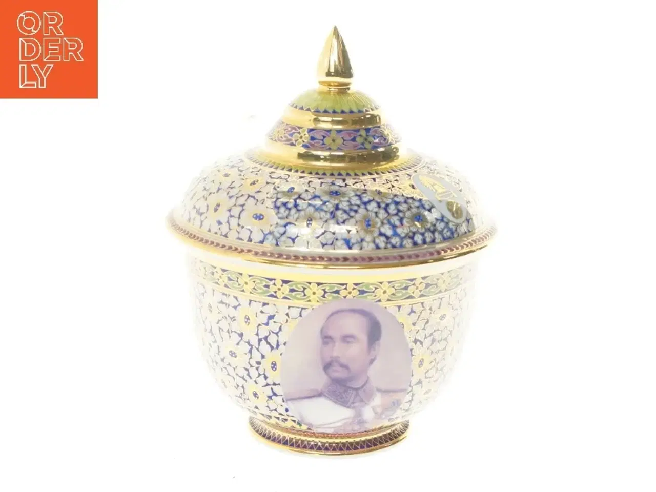 Billede 1 - Dekorativ krukke med låg (str. 16,5x22 cm)