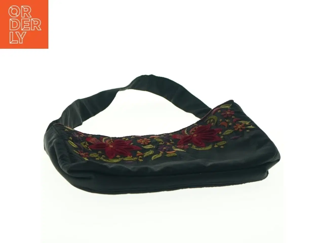 Billede 3 - Sort broderet skuldertaske (str. 23 x 14 cm)
