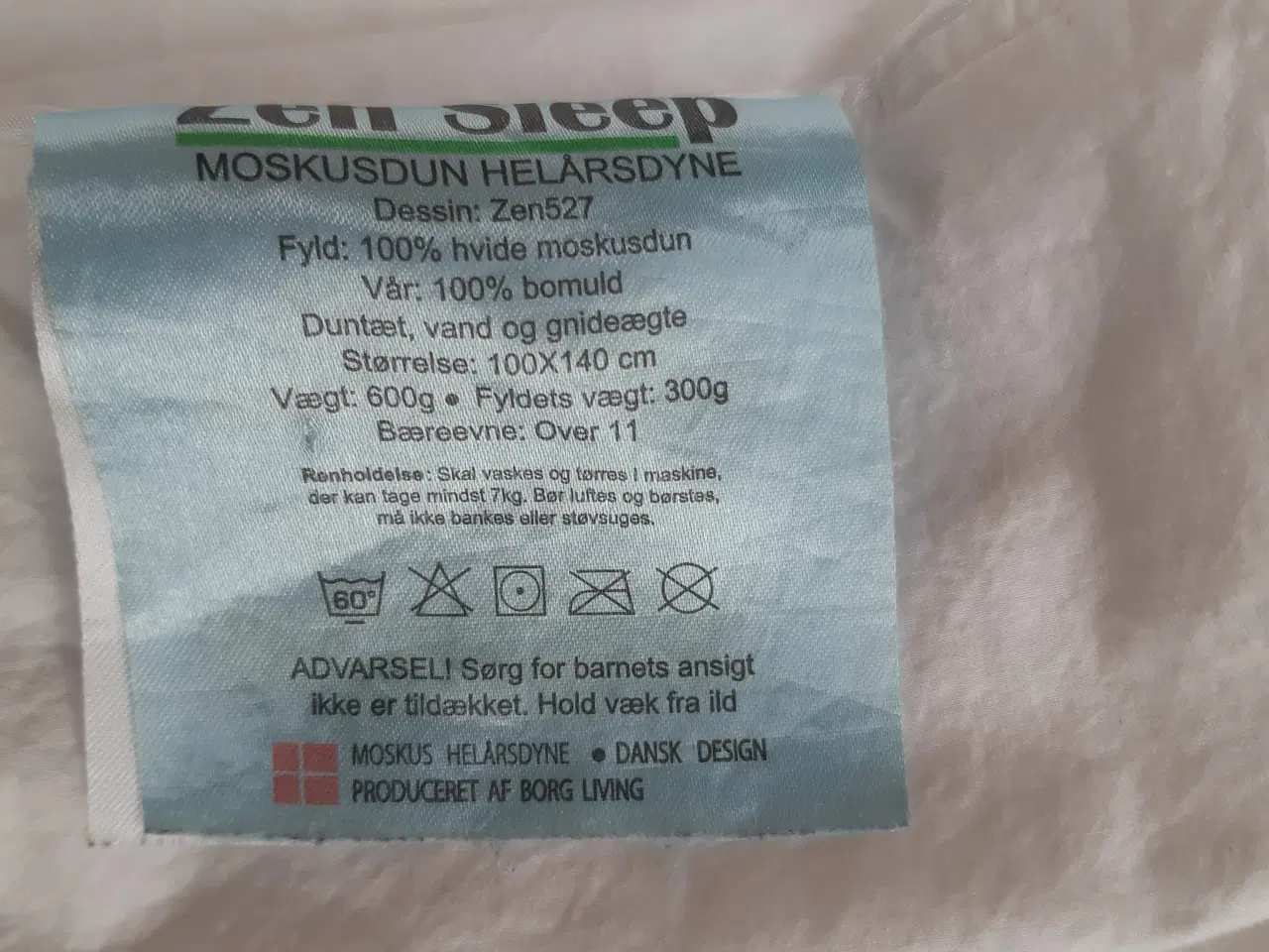 Billede 2 - JUNIOR dyne med moskusdun - Næsten SOM NY