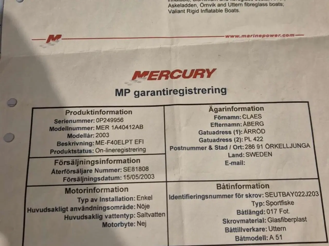 Billede 10 - Styrepultjolle Uttern 51A påhængsmotor Mercury EFI