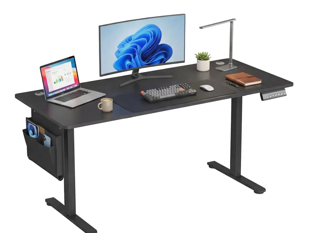 Billede 2 - Elektrisk hæve‑sænkebord 160,1 × 70,1 cm – 4 memoryhøjder, hjemmekontor, sort