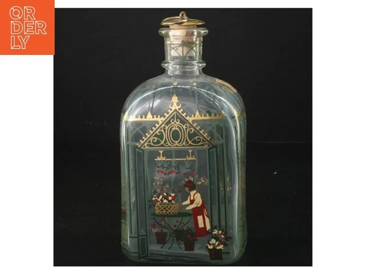 Billede 1 - Dekorativ glasflaske fra Holmegaard (str. 19x9x7 cm)