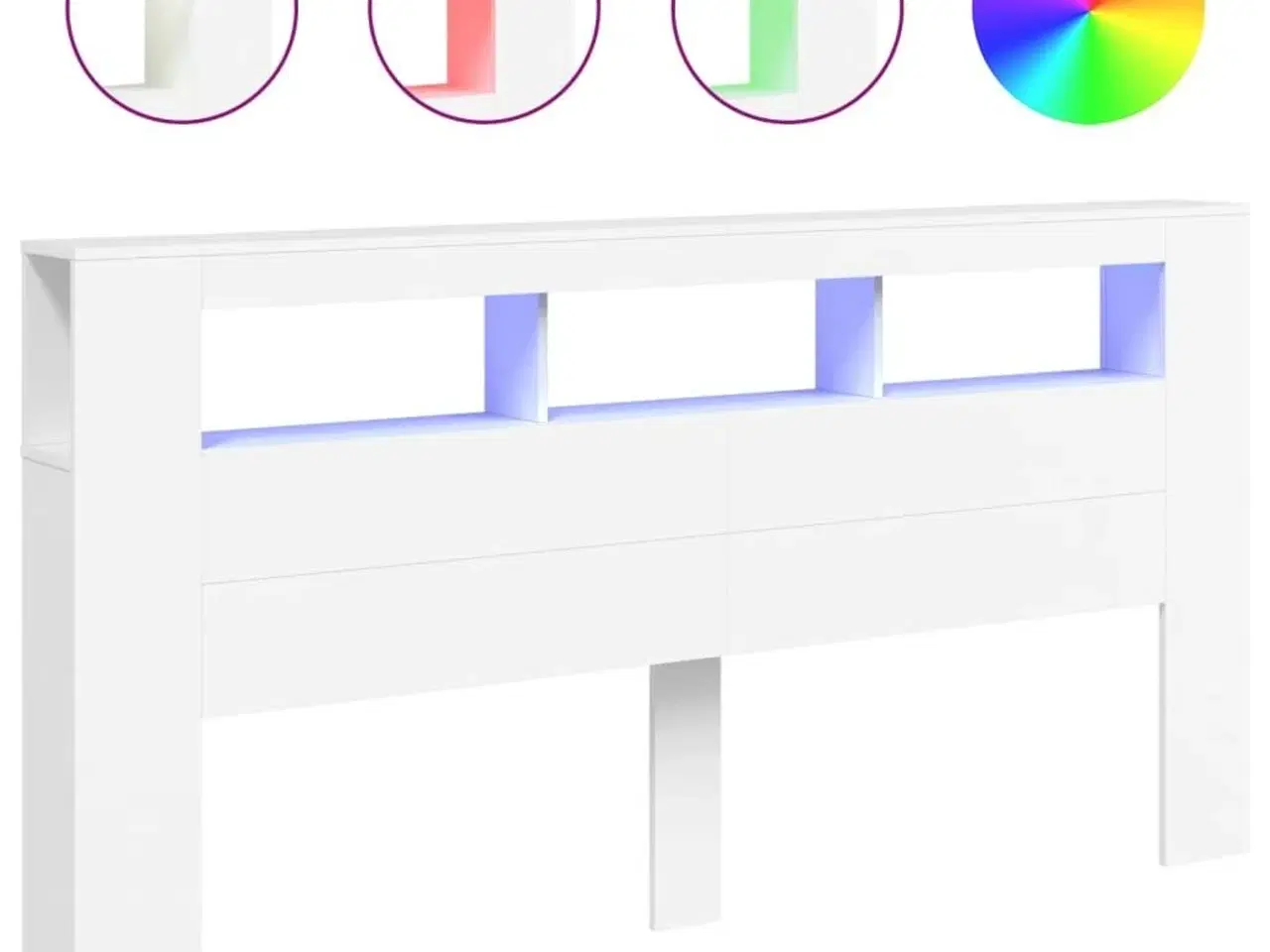 Billede 2 - Sengegavl med LED-lys 200x18,5x103,5 cm konstrueret træ hvid