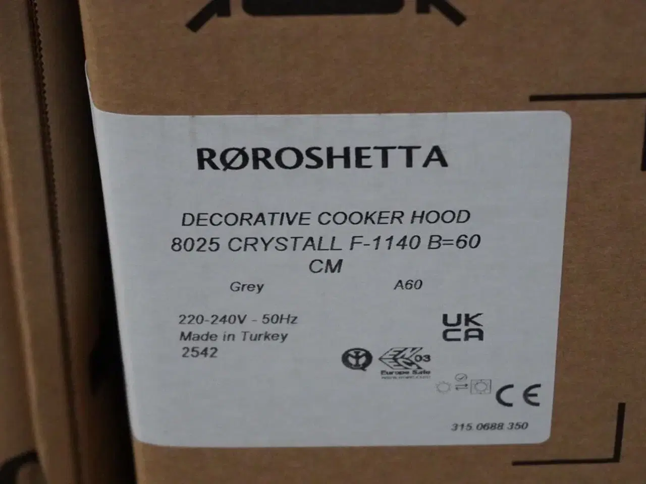 Billede 2 - Emhætte - RØROSHETTA Crystall 1140, 60cm