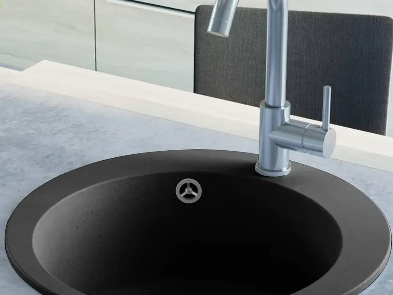 Billede 1 - Køkkenvask enkelt vask rund granit sort